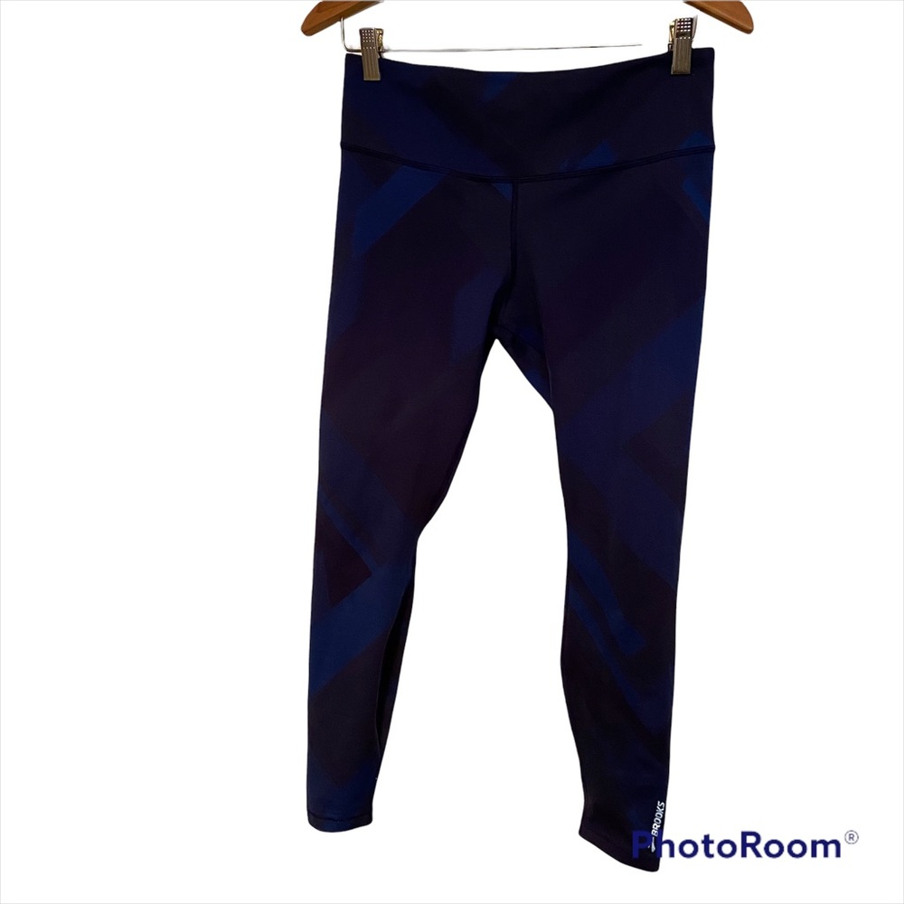BROOKS PANTS LEGGINGS BLUE PRINT STRETCH 7/8 ACTIVE SIZE M